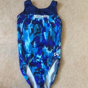 Blue Camo GK Woodward gymnastics leotard